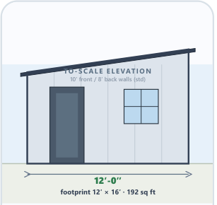 12 × 16 Utility Shed catalog elevation